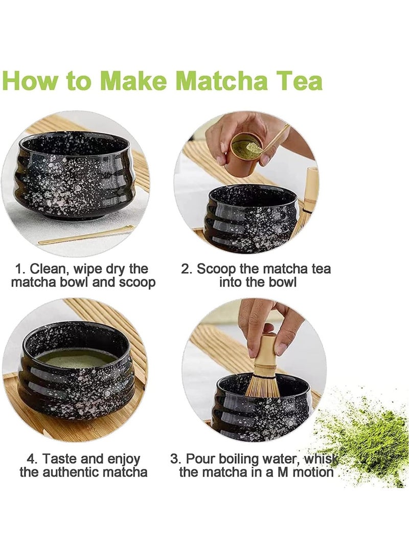 Matcha Whisk Set - 4pcs Japanese Tea Set With Traditional Scoop, Bowl, Ceramic Holder for Tea Ceremony (Black) - Image 4