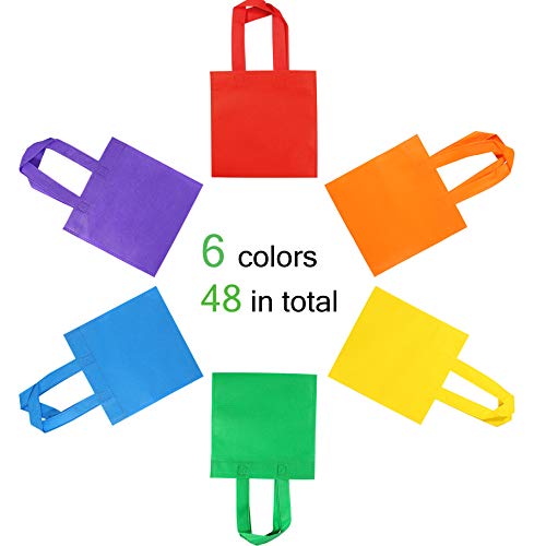 Aodaer 48 PiecesRainbow Non-woven Party Favor Bags 7.8×7.8 Inch Rainbow Tote Bags Bulk Grocery Goodie Gift Bags with Handles for Birthday Party Favors, Candies, Toys, Snacks - Image 3