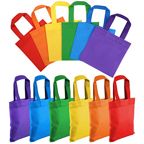 Aodaer 48 PiecesRainbow Non-woven Party Favor Bags 7.8×7.8 Inch Rainbow Tote Bags Bulk Grocery Goodie Gift Bags with Handles for Birthday Party Favors, Candies, Toys, Snacks - Image 1