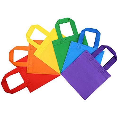 Aodaer 48 PiecesRainbow Non-woven Party Favor Bags 7.8×7.8 Inch Rainbow Tote Bags Bulk Grocery Goodie Gift Bags with Handles for Birthday Party Favors, Candies, Toys, Snacks - Image 4