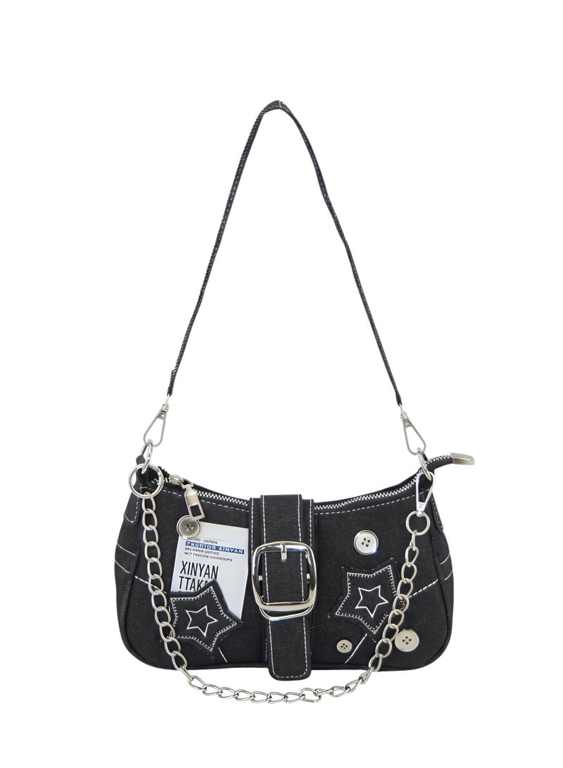 Women Denim Style Shoulder Bag - Star Design Crossbody Bag for Girls - Image 5