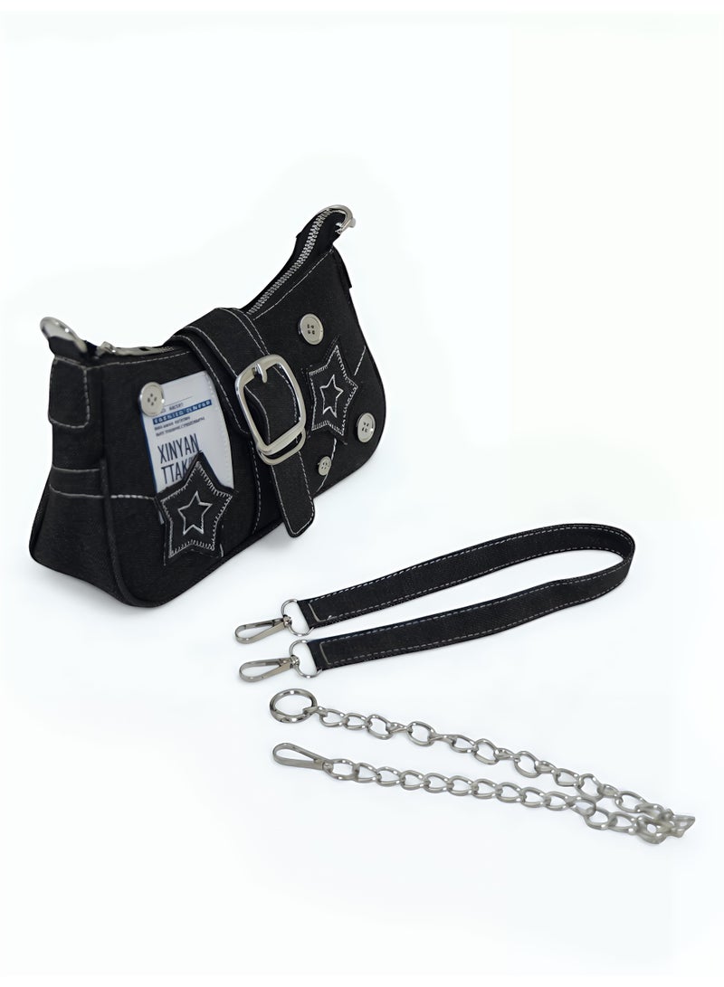 Women Denim Style Shoulder Bag - Star Design Crossbody Bag for Girls - Image 3