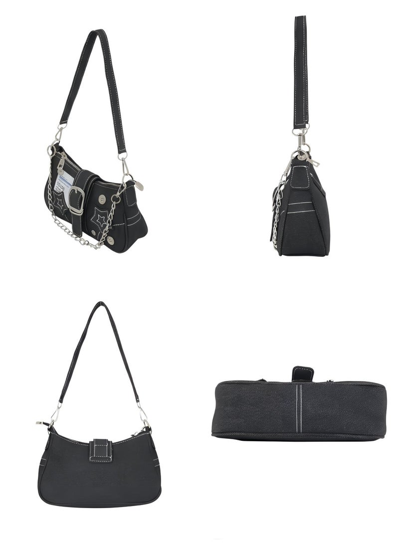 Women Denim Style Shoulder Bag - Star Design Crossbody Bag for Girls - Image 5