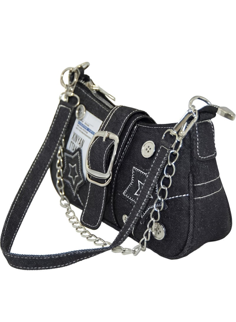 Women Denim Style Shoulder Bag - Star Design Crossbody Bag for Girls - Image 2