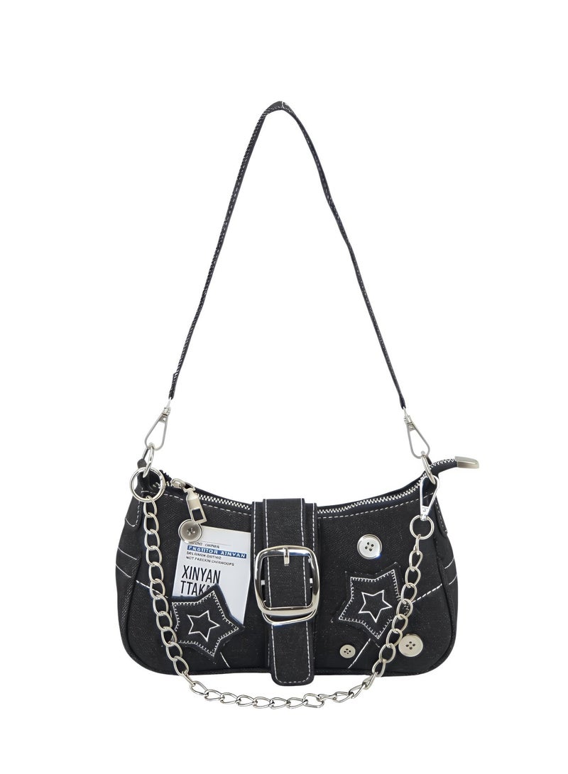 Women Denim Style Shoulder Bag - Star Design Crossbody Bag for Girls - Image 1