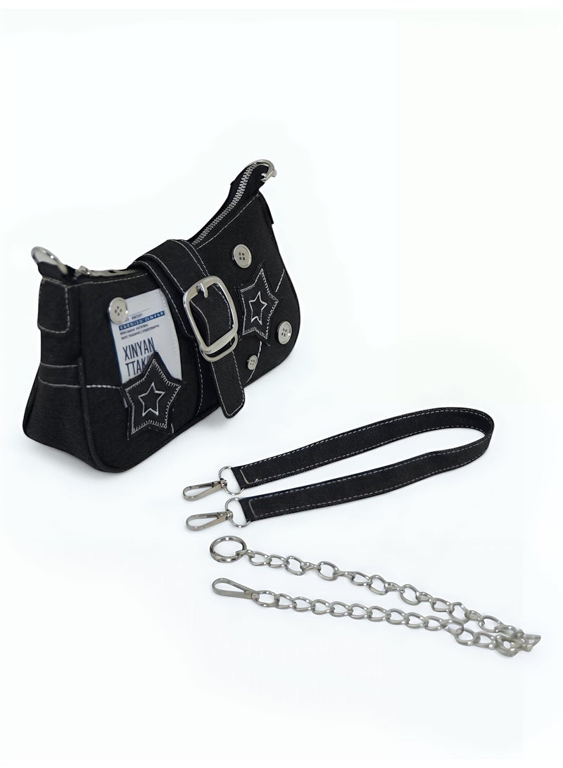 Women Denim Style Shoulder Bag - Star Design Crossbody Bag for Girls - Image 4