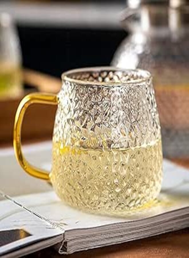 FINSTER طقم أكواب قهوة زجاجية من فينستر، قطعتان، سعة 440 مل، شفافة، بمقابض ذهبية فاخرة. أكواب شاي كبيرة من زجاج البوروسيليكات، مثالية لمشروبات الليمون، والشاي الأخضر، وشاي الأعشاب، وشاي تشاي، والقهوة الأمريكية، والإسبريسو، والكابتشينو.