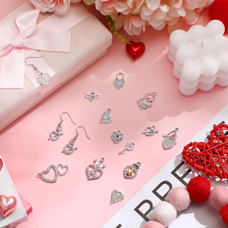 Kenning 48 Pcs 12-31mm Valentine Heart Rhinestone Charms Bulk Alloy Sweet Heart Charms Crystal Dangle Pendants for DIY Bracelet Necklace Earring Jewelry Making Supplies(Silver,Romantic) - Image 4