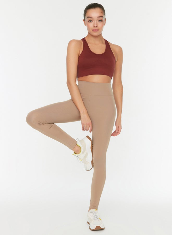 trendyol Camel Wide Waist Elastic Extra Shaping Full Length Knitted Sports Leggings - Image 2