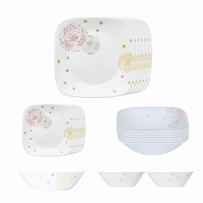 21 PC SQUARE ROUND DINNER SET - POM POM WHITE