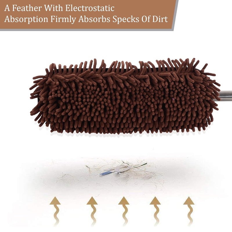 Kuber Industries Pack of 2 Extendable Microfibre Duster for Home Cleaning Dust Spider Web Cleaner Stick Washable Dusting Brush for Home Car Cleaning Accessories Brown Blue - Image 5