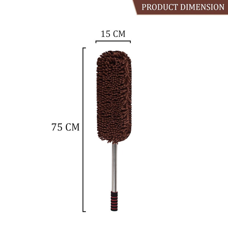 Kuber Industries Pack of 2 Extendable Microfibre Duster for Home Cleaning Dust Spider Web Cleaner Stick Washable Dusting Brush for Home Car Cleaning Accessories Brown Blue - Image 3