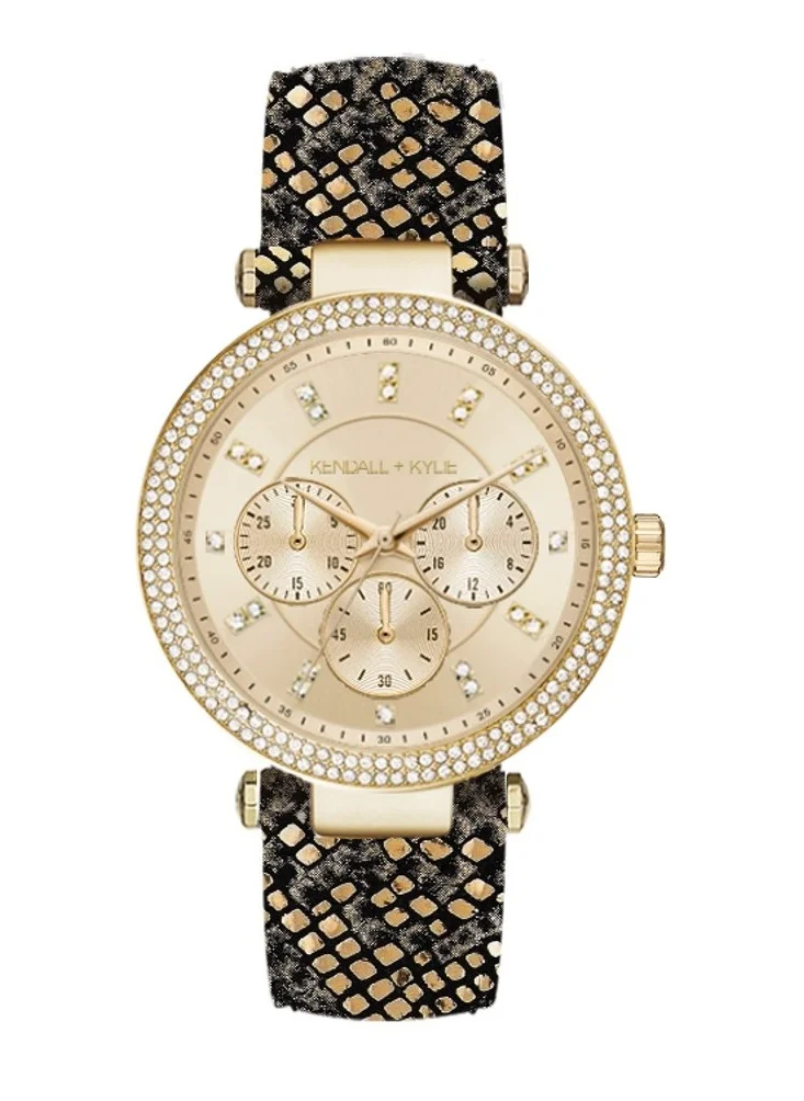 كيندال + كايلي Kendall + Kylie Women's Gold Analog Watch with Necklace and Earrings Set, A0945G-42-A41