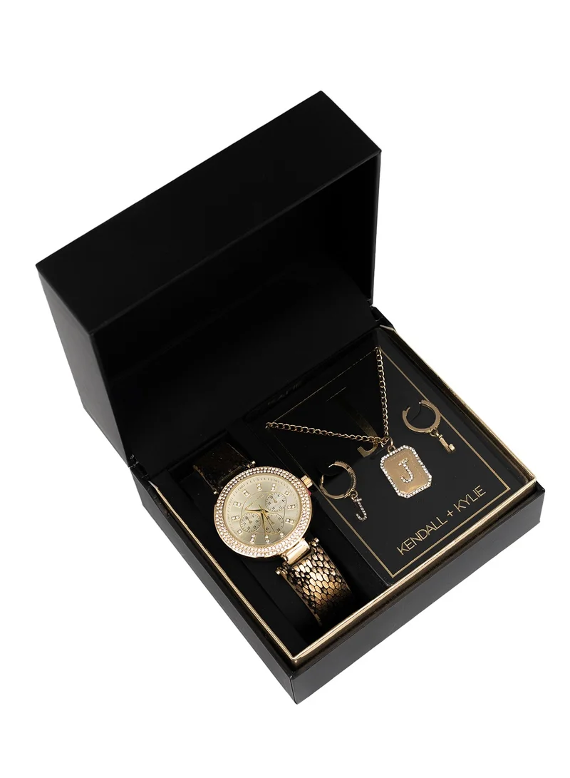 KENDALL + KYLIE Kendall + Kylie Women's Gold Analog Watch with Necklace and Earrings Set, A0945G-42-A41