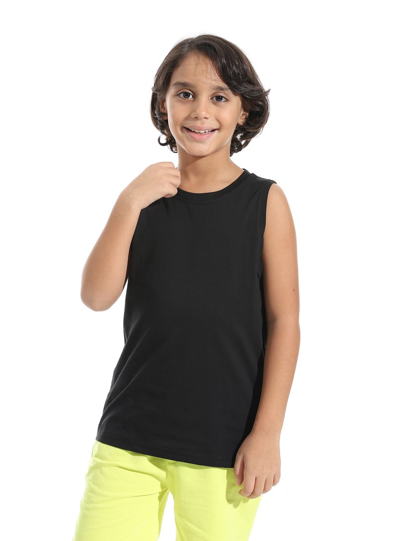 Andora Cut Sleeves Loose Fit Basic T-Shirt_Black - Image 1