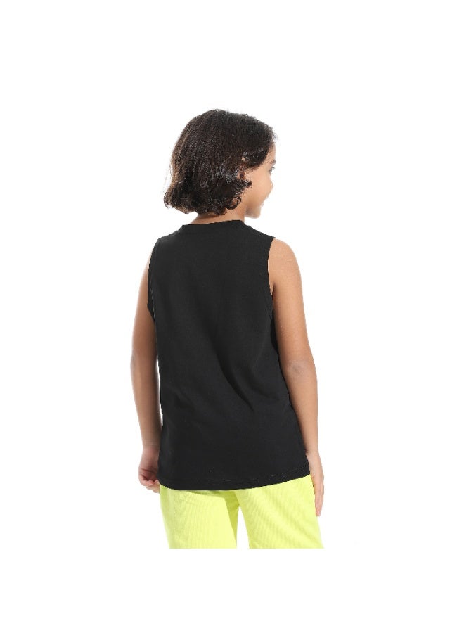 Andora Cut Sleeves Loose Fit Basic T-Shirt_Black - Image 2