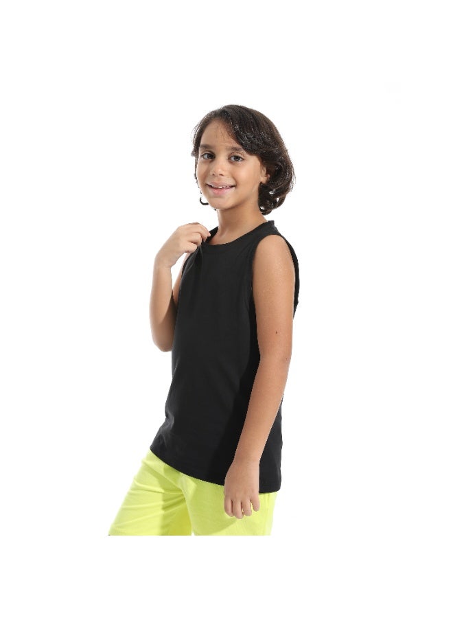 Andora Cut Sleeves Loose Fit Basic T-Shirt_Black - Image 4
