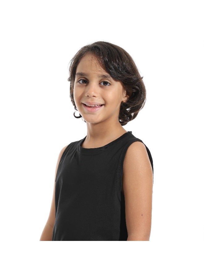 Andora Cut Sleeves Loose Fit Basic T-Shirt_Black - Image 3