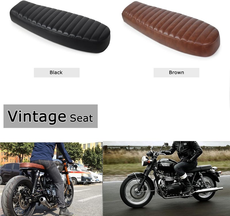 DKMOTORK 0165 Motorcycle Brat Cafe Racer Flat Vintage Saddle Seat - Brown - Image 3