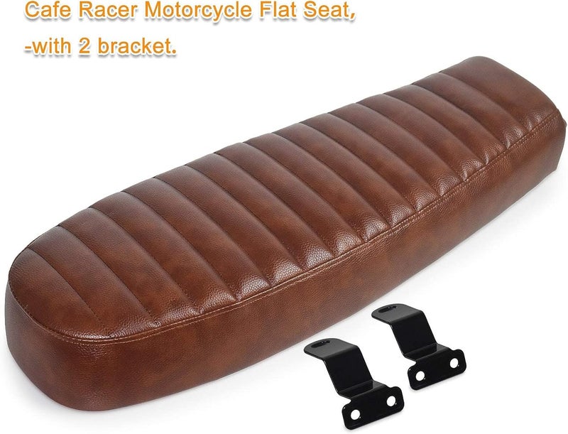 DKMOTORK 0165 Motorcycle Brat Cafe Racer Flat Vintage Saddle Seat - Brown - Image 5