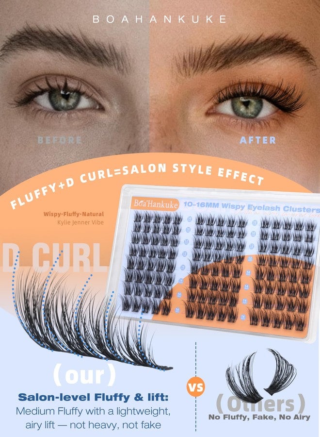 Boahankuke Natural Lash Clusters Wispy Cluster Eyelash Extensions 10-16MM CD Curl Eyelash Clusters 3D Fluffy Individual Lashes Salon Style DIY Cluster Lashes with 0.005mm Thin&Soft Band - Image 2