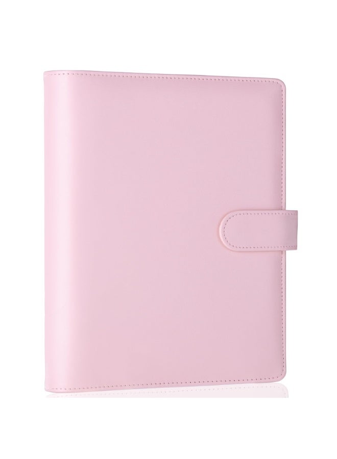 A5 Notebook Binder 6 Ring Refillable Budget Planner Cover for Cash Organizer, PU Leather Loose Leaf Kpop Photocard Holder Small Binder for A5 Planner Inserts with Magnetic Buckle (Pink) - Image 1