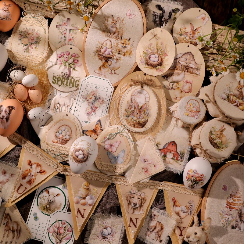 CATaireen Spring Easter Crafts Rub On Transfers Sticker Vintage Floral Farm Rabbit Cow Decal DIY Egg Cute Bunny Use for Fabric Clay Paper Wood Holiday Scrapbooking Embellishments (Larger 3 Sheets) - Image 5