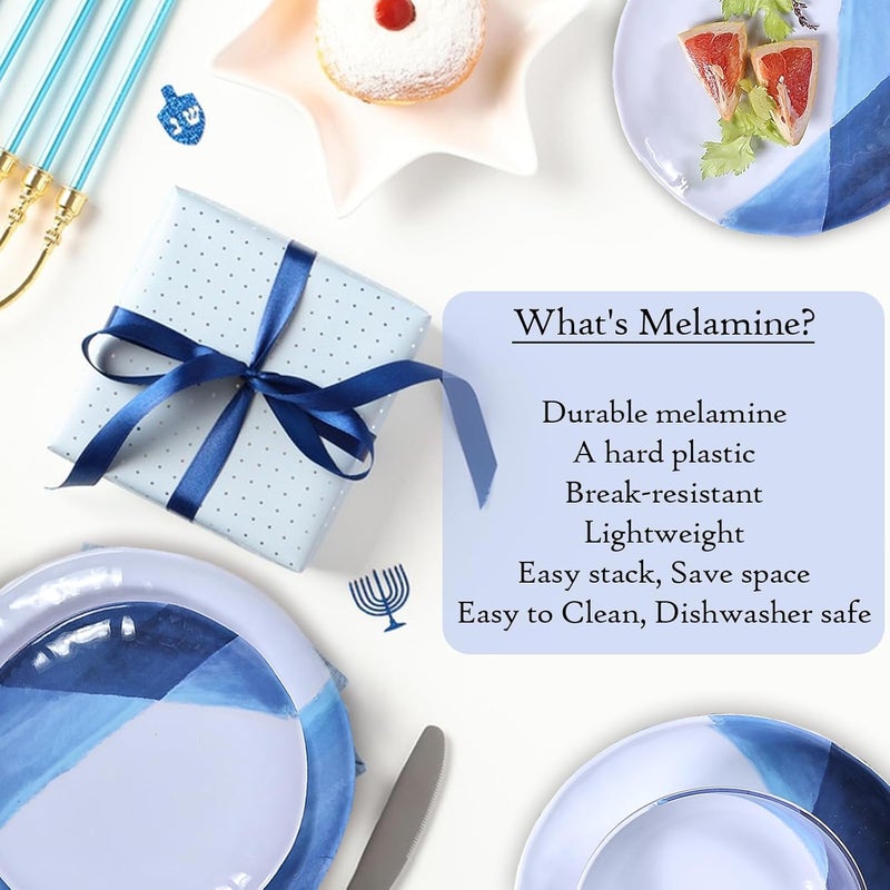 Webbylee Melamine Plates and Bowls Set  12pcs Dinnerware Dishes Set for 4 Dinner Plates for Indoor and Outdoor Use Lightweight Breakresistant Blue  White - Image 5