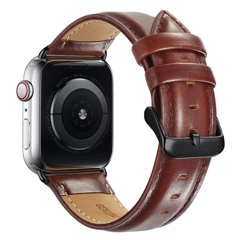 سوار ساعة جلدي أسود بإبزيم لساعة Apple Watch Series 10 42 مم / 9&8&7 41 مم / Se 3&Se 2&6&Se&5&4 40 مم / 3&2&1 38 مم (بني غامق) - Image 2