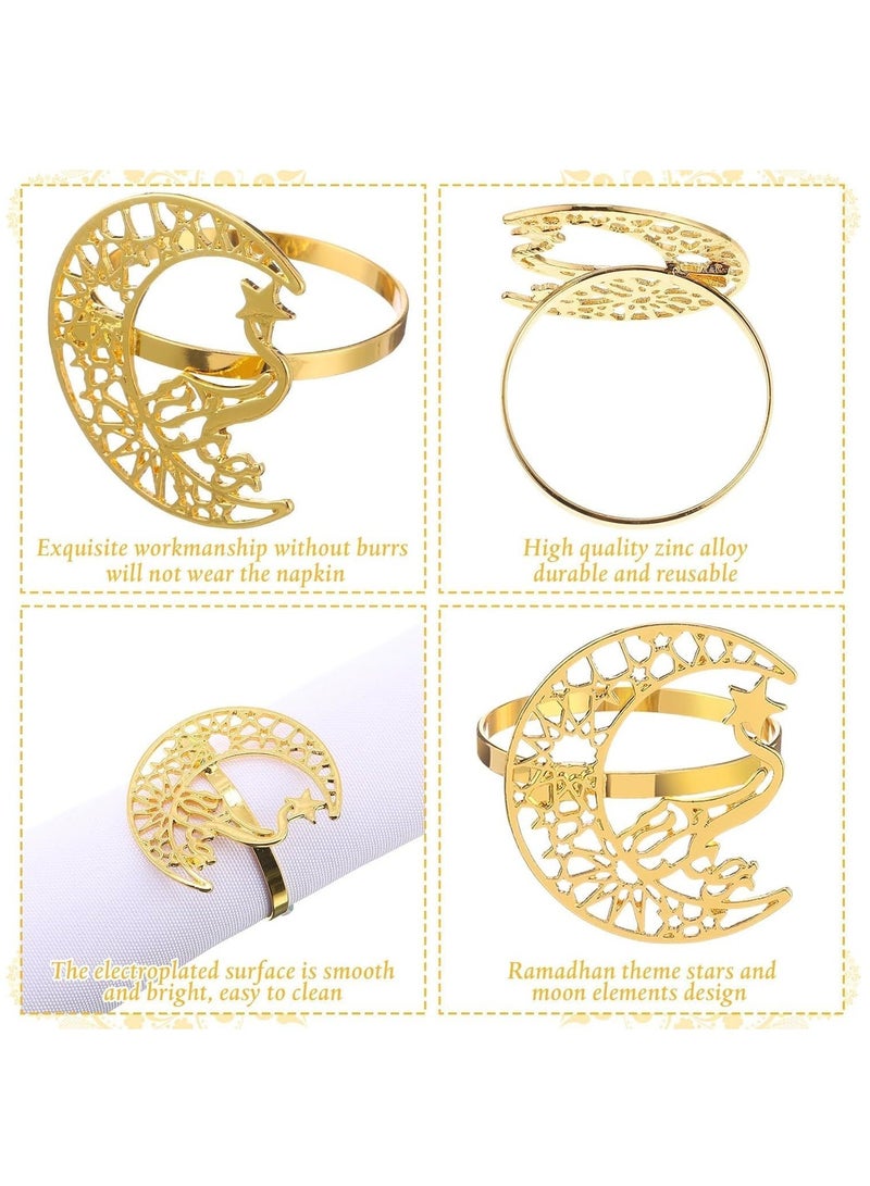 Y&D Napkin Rings, Gold Hollow Moon and Star Metal Holder Ramadan Buckles Muslim Table Decoration for Eid Party Islamic Holiday Wedding Banquet 12Pcs - Image 2