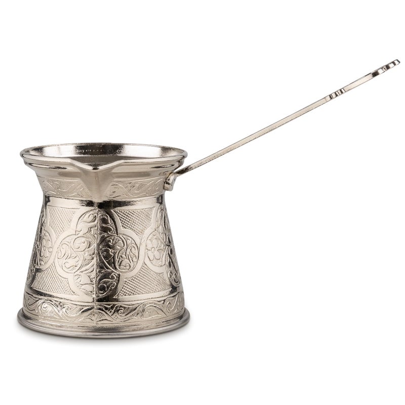 Alisveristime Authentic Turkish Coffee Pot Handmade CezveIbrik 4Inch Width 4Inch Height  2028 Ounce Enhance Your Coffee Experience Now 6 Cup Silver