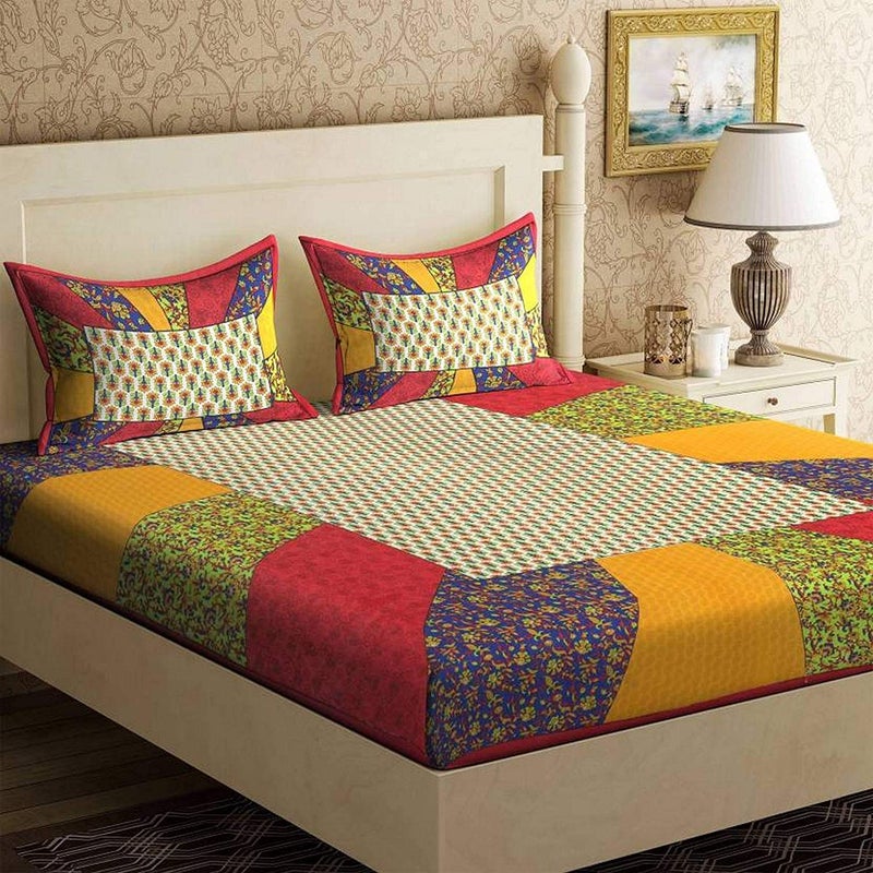 BedZone 100 Cotton Comfort Rajasthani Jaipuri Traditional 1 Double Bedsheets with 2 Pillow Cover - Image 2