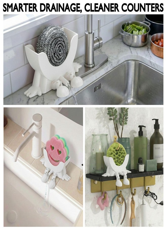 AUREHEN Cute Hanging Sponge Holder with Drainage & Legs, 3D Printed Funny Sink Stand for Round Sponges, Aesthetic Kitchen Sink Edge Organizer, Countertop Decor, Quick-Drying Storage Cleaning Gadget - Image 5