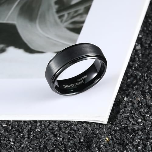 King Will Men's Tungsten Carbide Ring 8mm Polished Step Edge Matte Brushed Finish Center Wedding Band 9 - Image 3