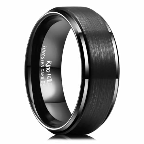 King Will Men's Tungsten Carbide Ring 8mm Polished Step Edge Matte Brushed Finish Center Wedding Band 9 - Image 1