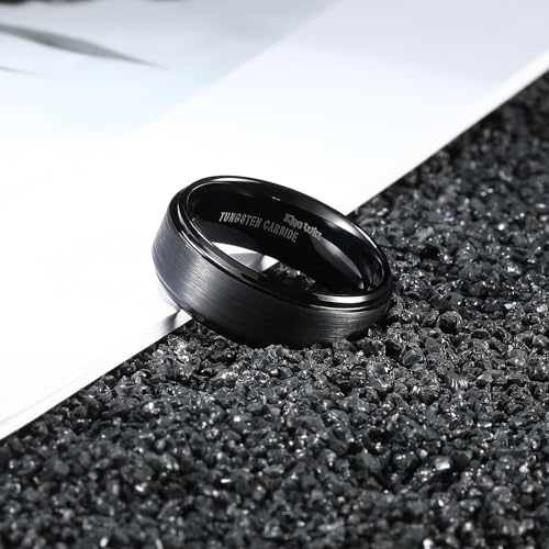 King Will Men's Tungsten Carbide Ring 8mm Polished Step Edge Matte Brushed Finish Center Wedding Band 9 - Image 2