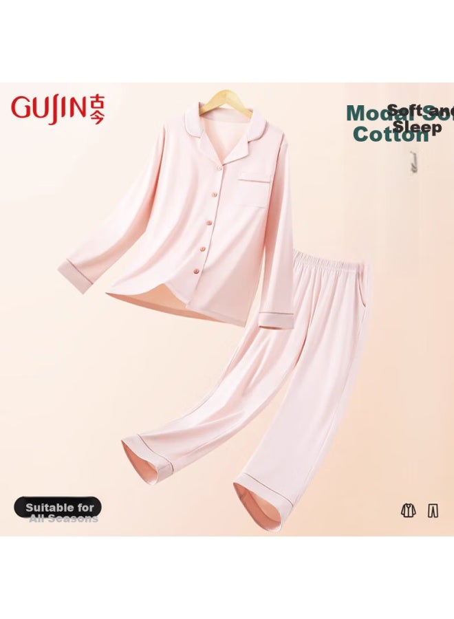 Gujin Modal Cotton Soft Autumn New Year Home Wear Pajamas Women Can Be Worn Outside Loose Plus Size Pajama Pants Cardigan Set L