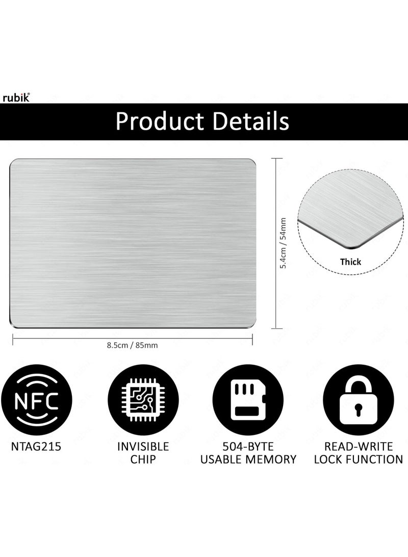 Rubik بطاقات معدنية NFC 215 فضية (ظل مزدوج) شريحة غير مرئية، بطاقة عمل عالية الجودة NTAG215، فولاذ مقاوم للصدأ 304 (فضي، 2 بطاقة) - Image 2