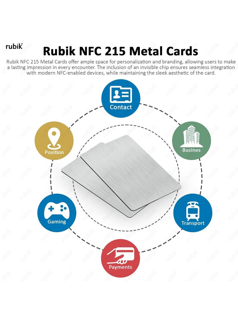 Rubik بطاقات معدنية NFC 215 فضية (ظل مزدوج) شريحة غير مرئية، بطاقة عمل عالية الجودة NTAG215، فولاذ مقاوم للصدأ 304 (فضي، 2 بطاقة) - Image 4