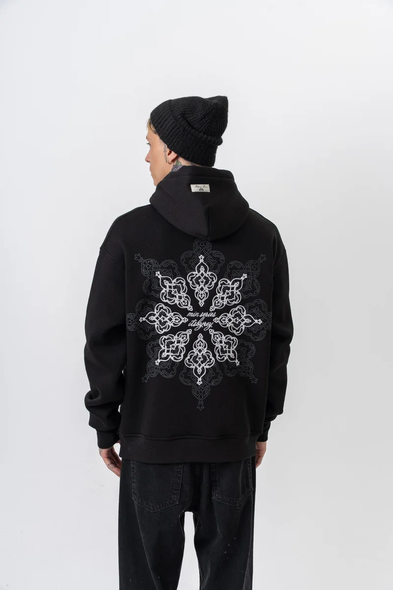 RESPIRE Men's Itsbyzey Embroidered Hooded Oversize Hoodie Black