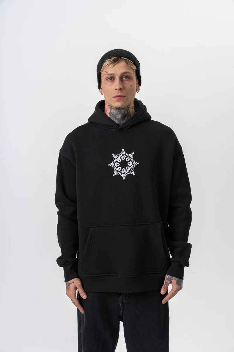 RESPIRE Men's Itsbyzey Embroidered Hooded Oversize Hoodie Black