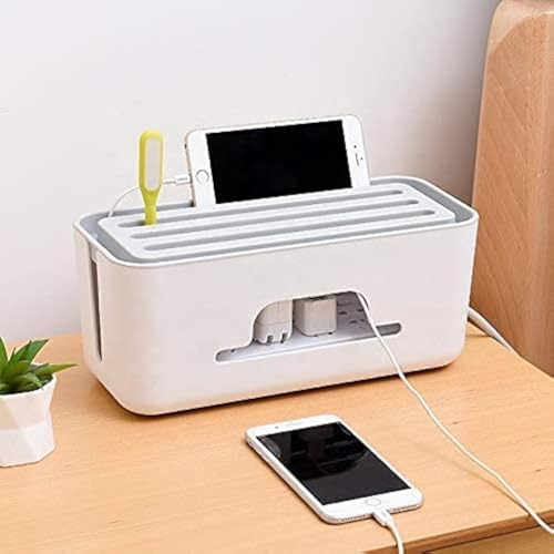 Xacton Cable Management Box - White | Wire Bin | Power Strip, Cords, Surge Protector Hiding Cover Organizer | Hide Loose Wire for Home Office Desk Desktop Floor & Keep Children and Pet Safe - Image 1