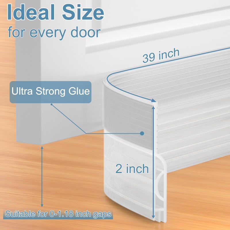 Beoguy Door Draft Stopper, Adjustable Door Sweep for Bottom of Door, Under Door Gap Filler for Exterior & Interior Doors, Weather Stripping Seal Blocks Noise and Cold Air (39Inch, Transparent) - Image 5