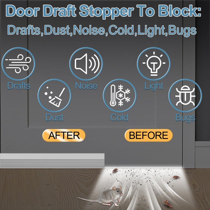 Beoguy Door Draft Stopper, Adjustable Door Sweep for Bottom of Door, Under Door Gap Filler for Exterior & Interior Doors, Weather Stripping Seal Blocks Noise and Cold Air (39Inch, Transparent) - Image 2