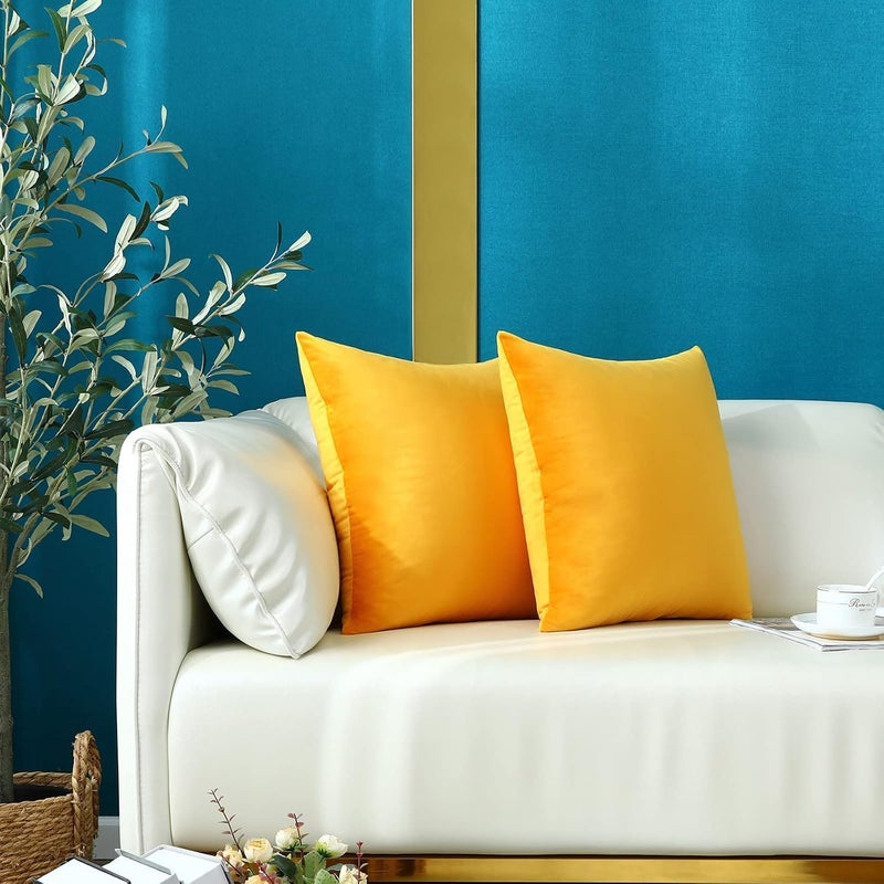 mixeoo Comfy Mustard Yellow Throw Pillow Covers Decorative Square Solid Thick Velvet Soft Cushion Cases Home Decor for Sofa Couch Living Room Chair, Set of 2, 18 x 18 Inch - Image 3