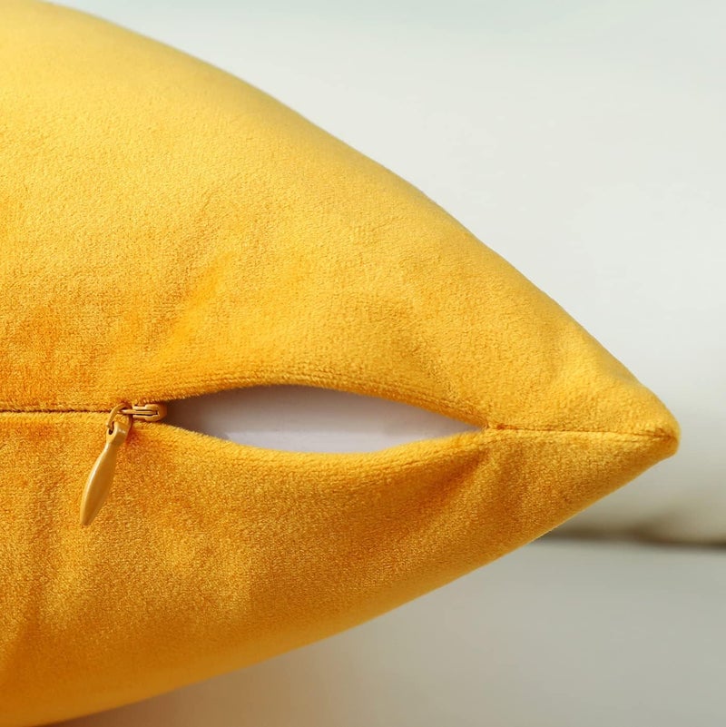 mixeoo Comfy Mustard Yellow Throw Pillow Covers Decorative Square Solid Thick Velvet Soft Cushion Cases Home Decor for Sofa Couch Living Room Chair, Set of 2, 18 x 18 Inch - Image 4