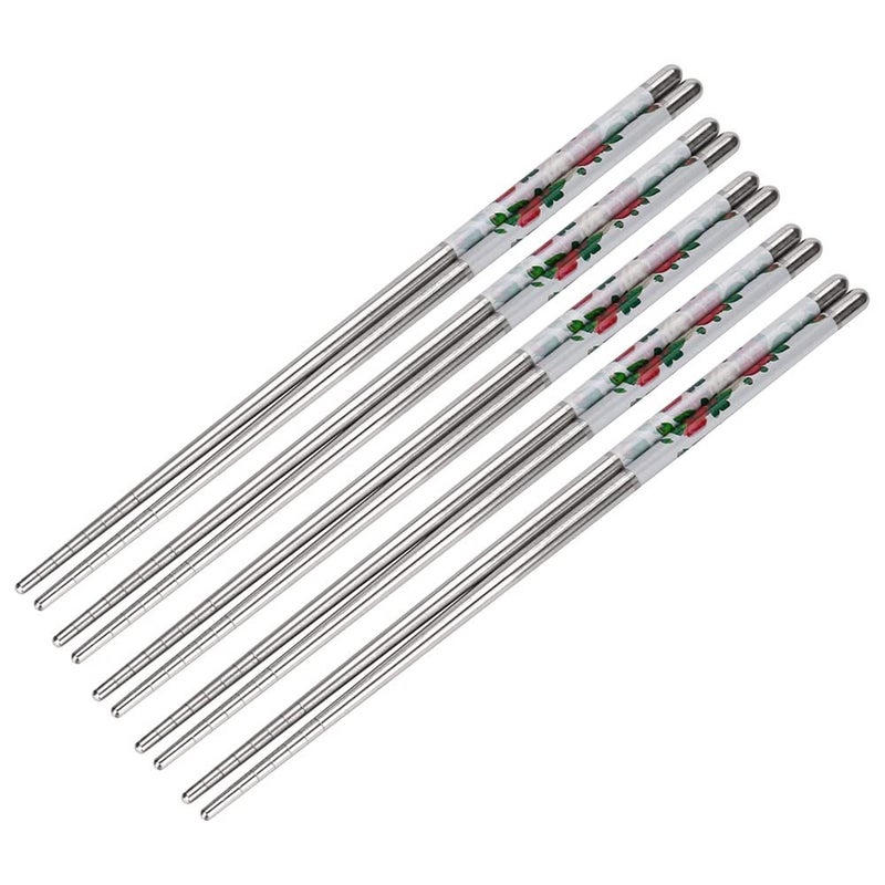Aimers Chopsticks 5 Pair Reusable Metal Chopstick Round Chop Stick Stainless Steel Non Slip Grip Easy to Use Chopsteak for Noodels Sushi Thai Foods at Dinner for Home Hotels Restaurant 2 Pair Silver - Image 1