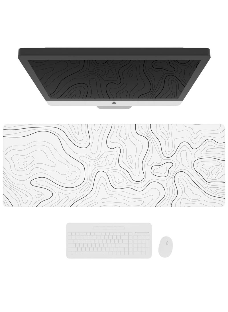 قاعدة ماوس العاب كبيرة مع حواف مخيطة 800 x 300 x 3mm للمكتب بنمط خريطة طبوغرافية بتصميم بسيط مضادة للانزلاق رائعة للكيبورد والماوس، 31.8×11.8 انش، بوليستر مطاطي