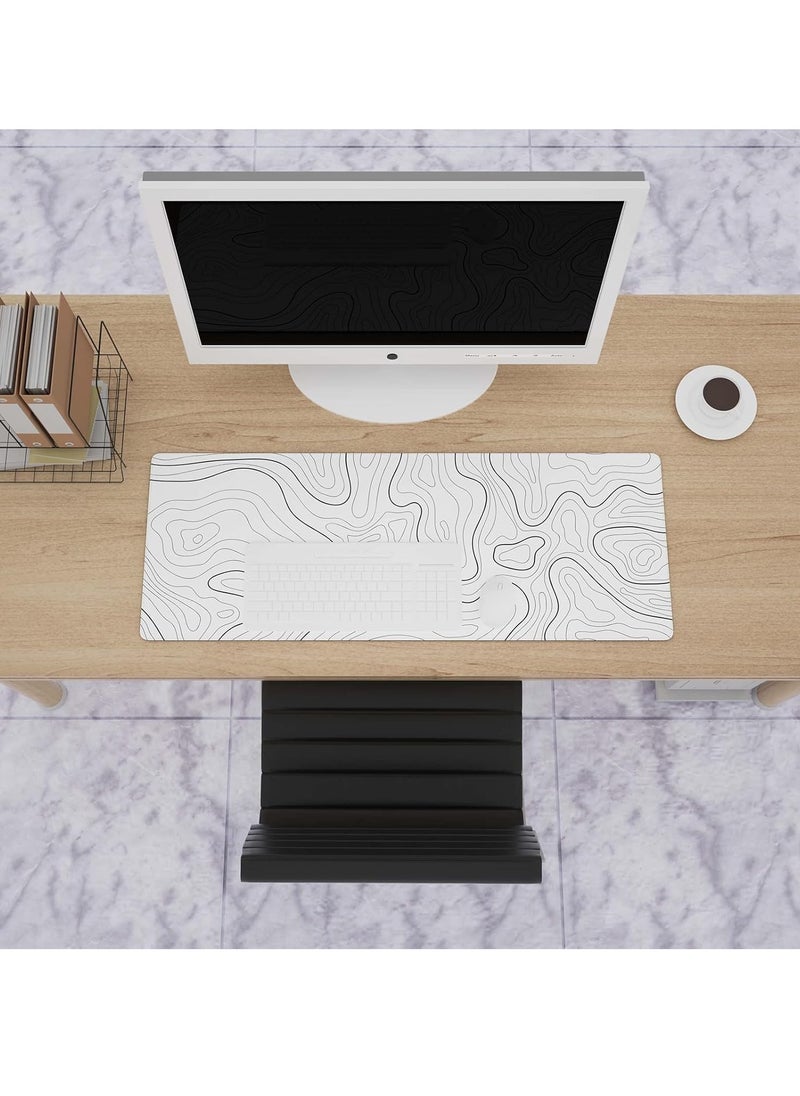 قاعدة ماوس العاب كبيرة مع حواف مخيطة 800 x 300 x 3mm للمكتب بنمط خريطة طبوغرافية بتصميم بسيط مضادة للانزلاق رائعة للكيبورد والماوس، 31.8×11.8 انش، بوليستر مطاطي