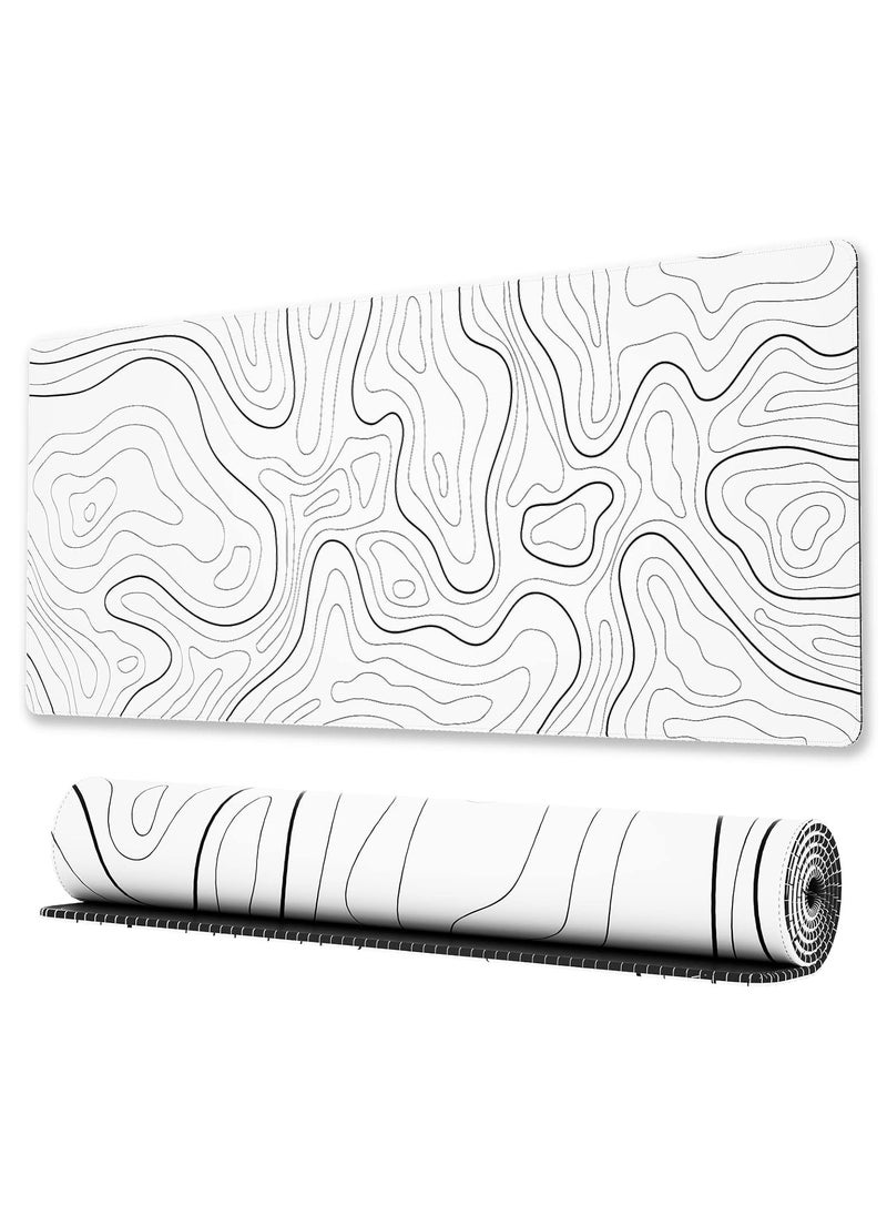 قاعدة ماوس العاب كبيرة مع حواف مخيطة 800 x 300 x 3mm للمكتب بنمط خريطة طبوغرافية بتصميم بسيط مضادة للانزلاق رائعة للكيبورد والماوس، 31.8×11.8 انش، بوليستر مطاطي